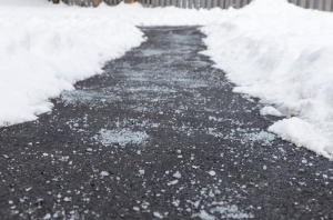 Salt on an icy sidewalk